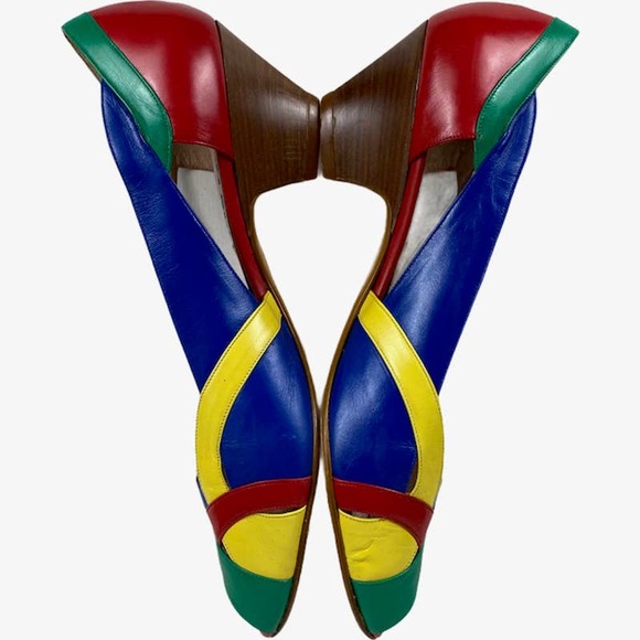 VAN ELI Women's Size 9M Sandals Peep Toe Primary Colors Low Heels Made in Italy - Picture 3 of 12